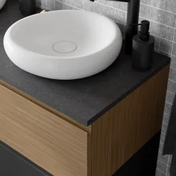 Plan De Travail Buanderie|Plan De Travail Salle De Bains|GoodHome Plan de toilette L.120 x l.45 x ép.2 cm effet marbre noir Cadélia