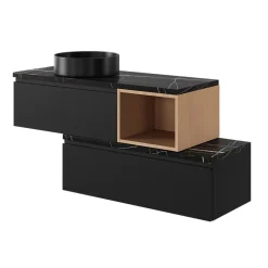 Plan De Travail Buanderie|Plan De Travail Salle De Bains|GoodHome Plan de toilette L.120 x l.45 x ép.2 cm effet marbre noir Cadélia