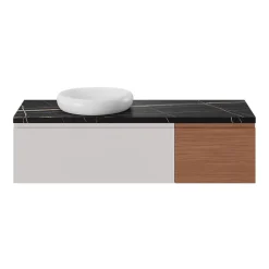 Plan De Travail Buanderie|Plan De Travail Salle De Bains|GoodHome Plan de toilette L.120 x l.45 x ép.2 cm effet marbre noir Cadélia