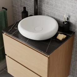 GoodHome Plan de toilette L.60 x l.45 x ép.2 cm effet marbre noir Cadélia