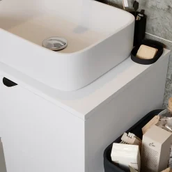 GoodHome Plan de toilette L.80 x l.45 x ép.1,8 cm, blanc mat, Kentia