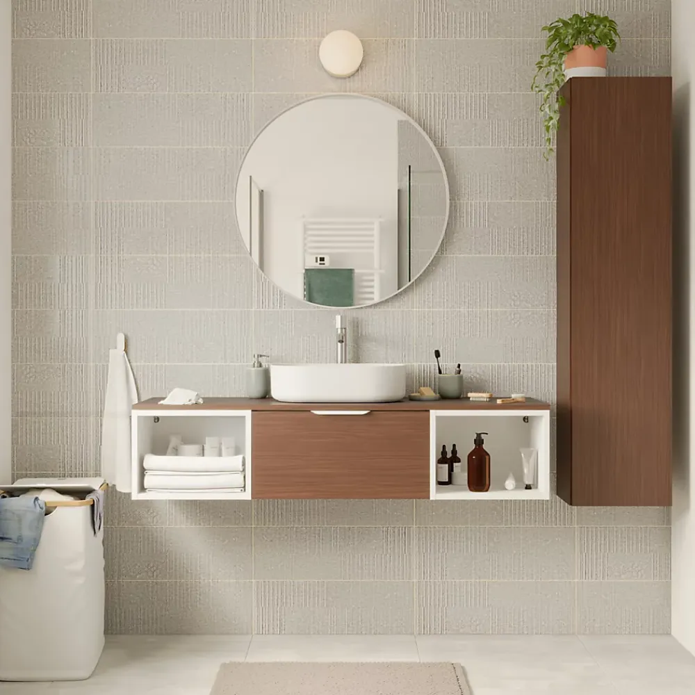 Plan De Travail Buanderie|Plan De Travail Salle De Bains|GoodHome Plan de toilette L.140 x l.45 x ép.1,8 cm effet noyer Kentia