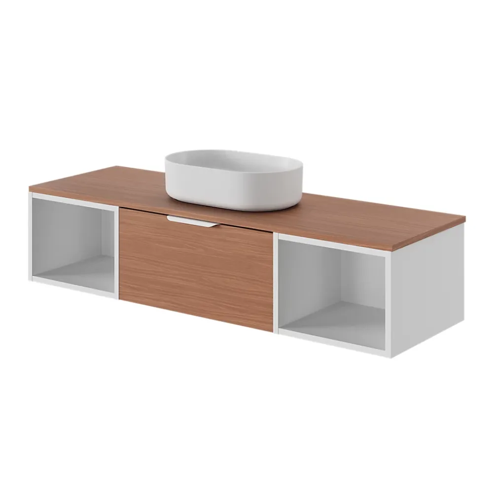 Plan De Travail Buanderie|Plan De Travail Salle De Bains|GoodHome Plan de toilette L.140 x l.45 x ép.1,8 cm effet noyer Kentia