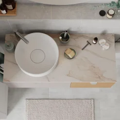 Plan De Travail Buanderie|Plan De Travail Salle De Bains|GoodHome Plan de toilette L.100 x l.45 x ép.2 cm effet marbre beige Cadélia