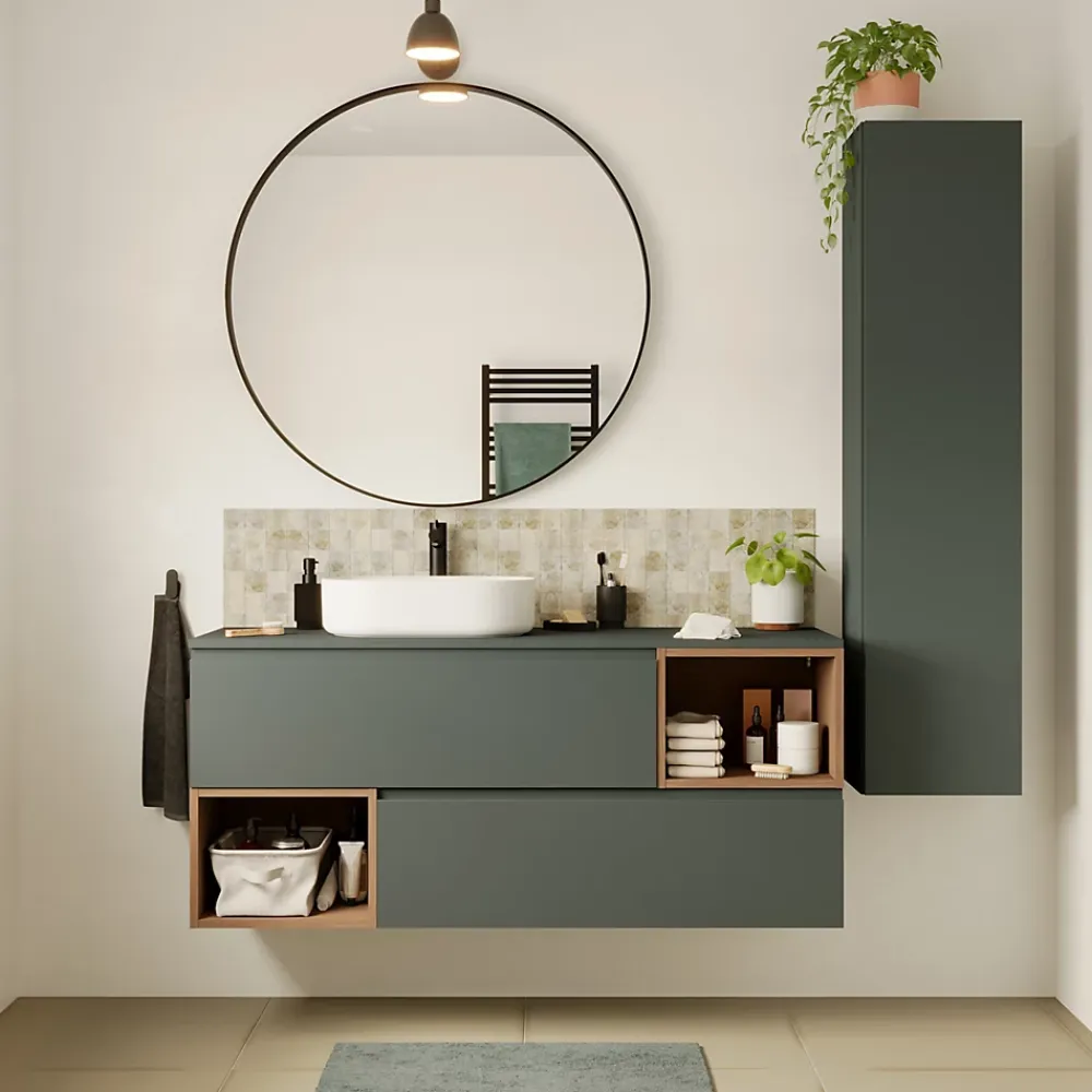 GoodHome Plan de toilette L.140 x l.45 x ép.18 cm vert forêt mat Kentia