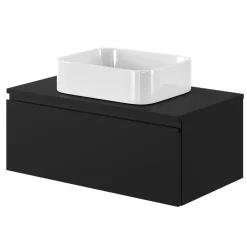 Plan De Travail Buanderie|Plan De Travail Salle De Bains|GoodHome Plan de toilette L.80 x l.45 x ép.18 cm noir mat Kentia