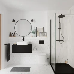 Plan De Travail Buanderie|Plan De Travail Salle De Bains|GoodHome Plan de toilette L.80 x l.45 x ép.18 cm noir mat Kentia