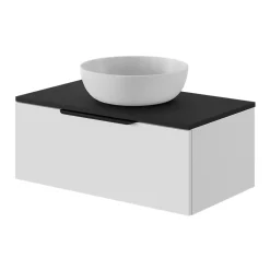 Plan De Travail Buanderie|Plan De Travail Salle De Bains|GoodHome Plan de toilette L.80 x l.45 x ép.18 cm noir mat Kentia