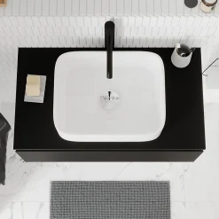 Plan De Travail Buanderie|Plan De Travail Salle De Bains|GoodHome Plan de toilette L.80 x l.45 x ép.18 cm noir mat Kentia
