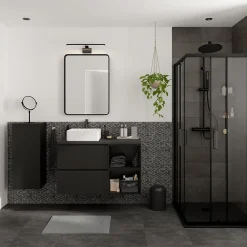 Plan De Travail Buanderie|Plan De Travail Salle De Bains|GoodHome Plan de toilette L.100 x l.45 x ép.2 cm, effet pierre noire, Cadélia