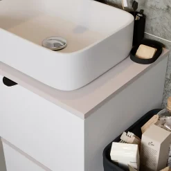 GoodHome Plan de toilette L.80 x l.45 x ép.1,8 cm, beige cachemire, Kentia