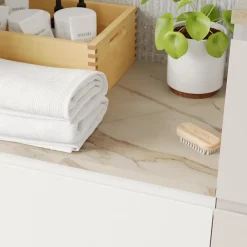 Plan De Travail Buanderie|Plan De Travail Salle De Bains|GoodHome Plan de toilette L.60 x l.45 x ép.2 cm, effet marbre beige, Cadélia