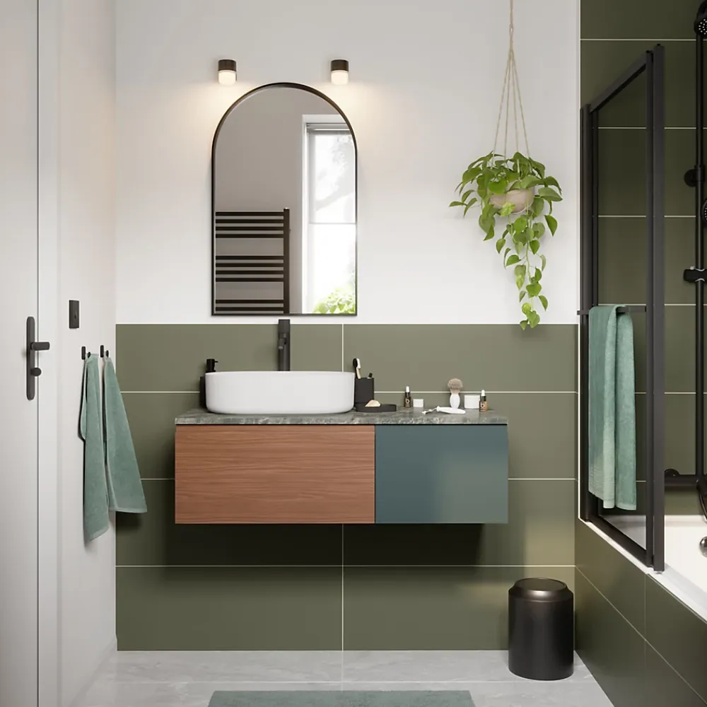 GoodHome Plan de toilette L.100 x l.45 x ép.2 cm effet marbre vert Cadélia