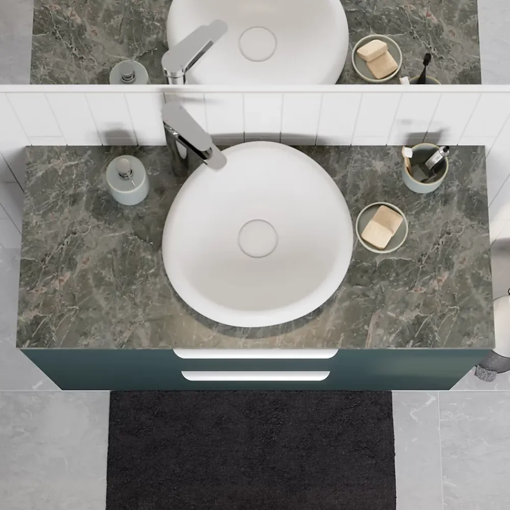 GoodHome Plan de toilette L.100 x l.45 x ép.2 cm effet marbre vert Cadélia