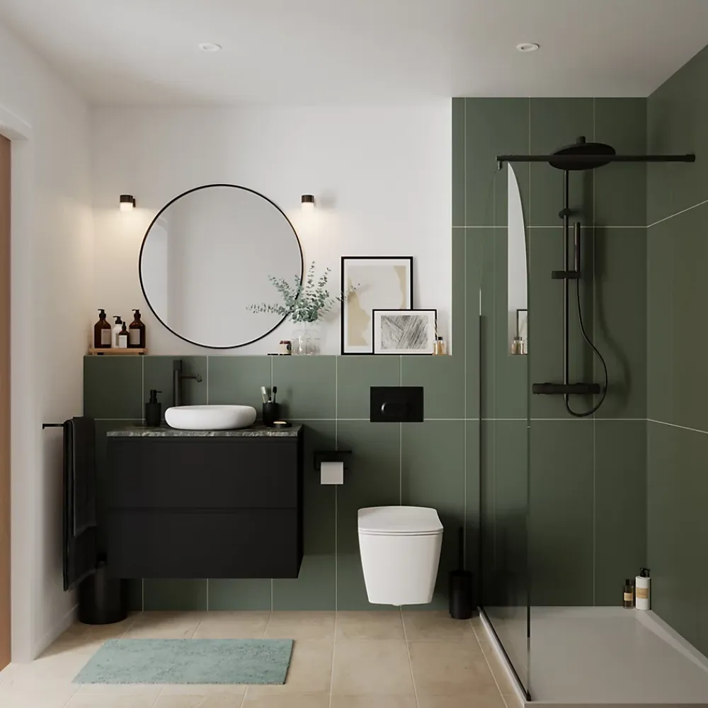 GoodHome Plan de toilette L.100 x l.45 x ép.2 cm effet marbre vert Cadélia