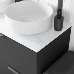 GoodHome Plan de toilette L.100 x l.45 x ép.2 cm, effet marbre blanc, Cadélia