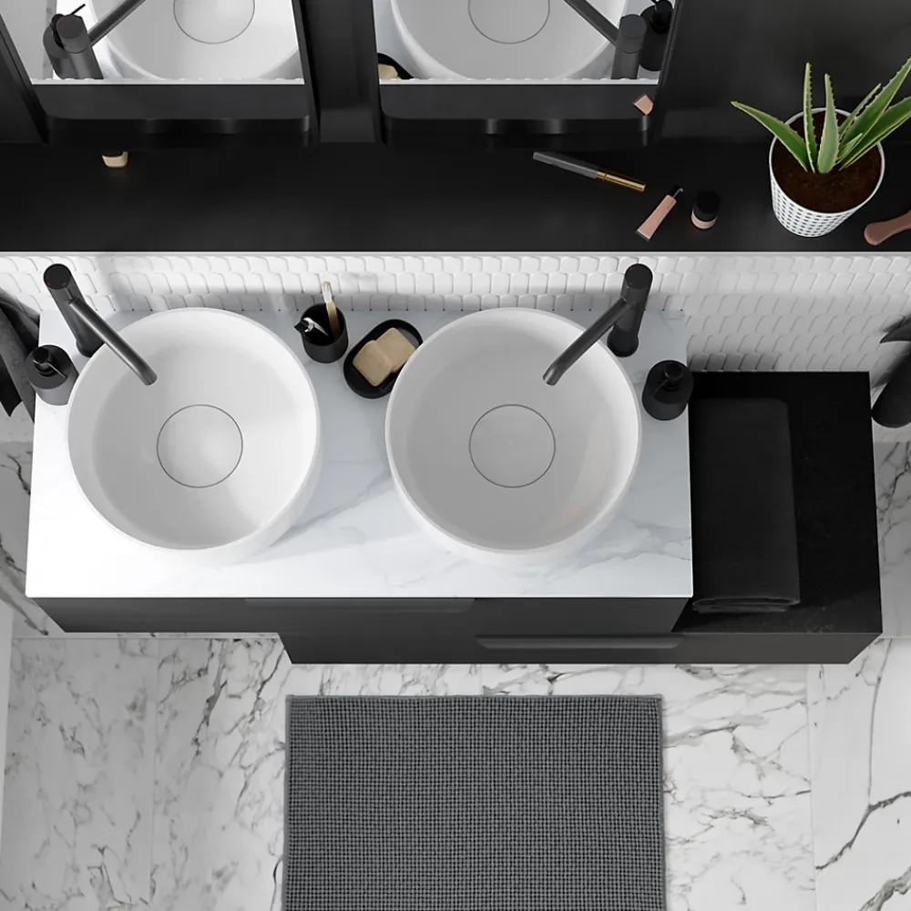 GoodHome Plan de toilette L.100 x l.45 x ép.2 cm, effet marbre blanc, Cadélia