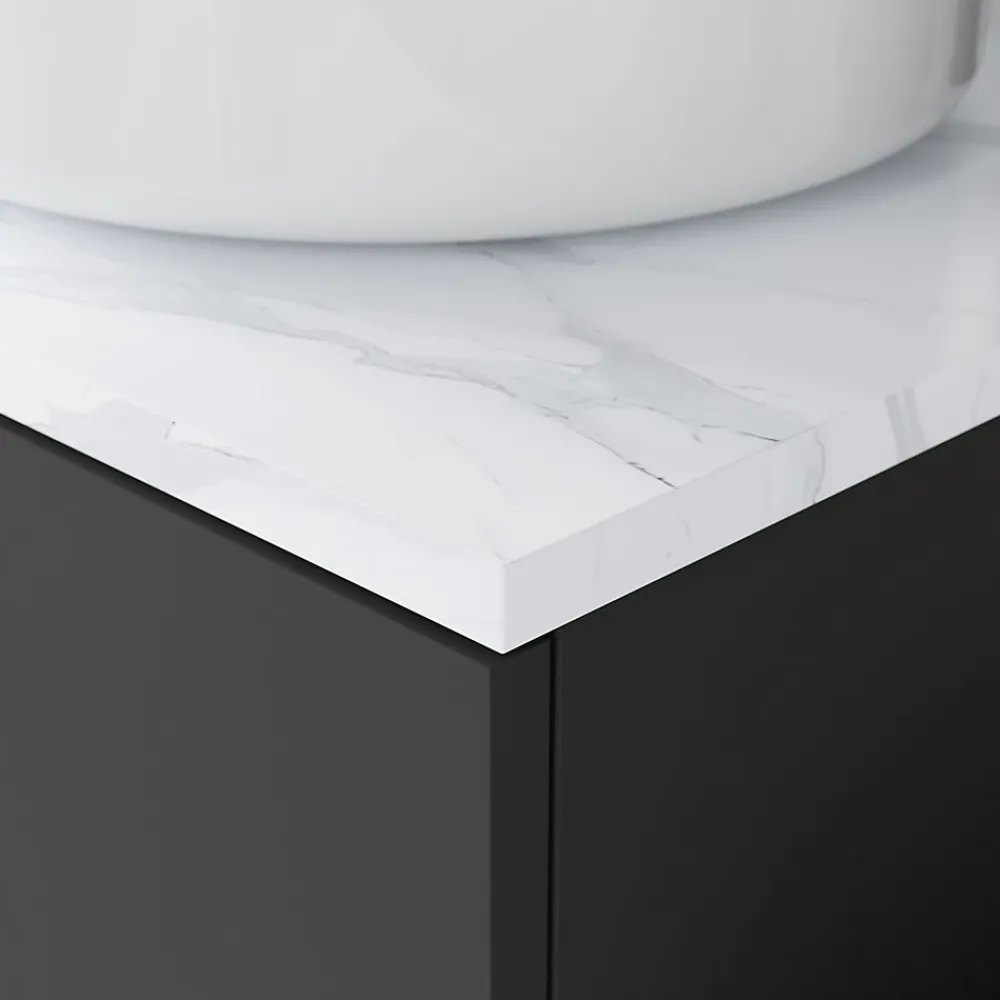 GoodHome Plan de toilette L.100 x l.45 x ép.2 cm, effet marbre blanc, Cadélia