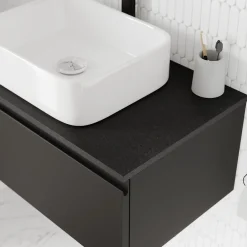 GoodHome Plan de toilette L.80 x l.45 x ép.2 cm, effet pierre noire, Cadélia