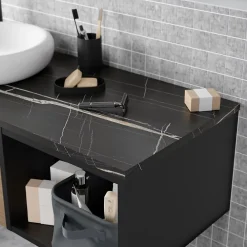 GoodHome Plan de toilette L.100 x l.45 x ép.2 cm effet marbre noir Cadélia
