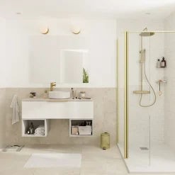 Plan De Travail Buanderie|Plan De Travail Salle De Bains|GoodHome Plan de toilette L.120 x l.45 x ép.2 cm effet travertin Cadélia