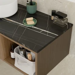 GoodHome Plan de toilette L.140 x l.45 x ép.2 cm effet marbre noir Cadélia