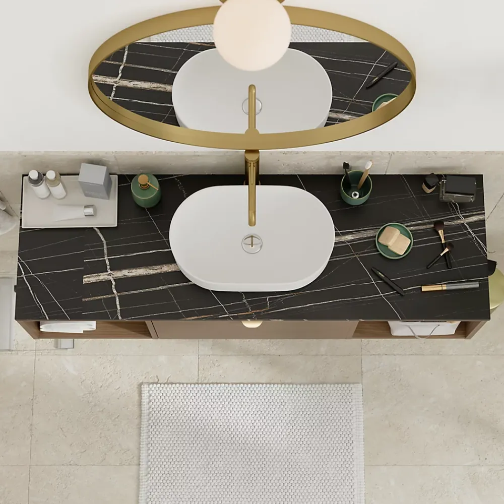 GoodHome Plan de toilette L.140 x l.45 x ép.2 cm effet marbre noir Cadélia