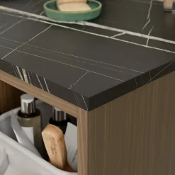 GoodHome Plan de toilette L.140 x l.45 x ép.2 cm effet marbre noir Cadélia
