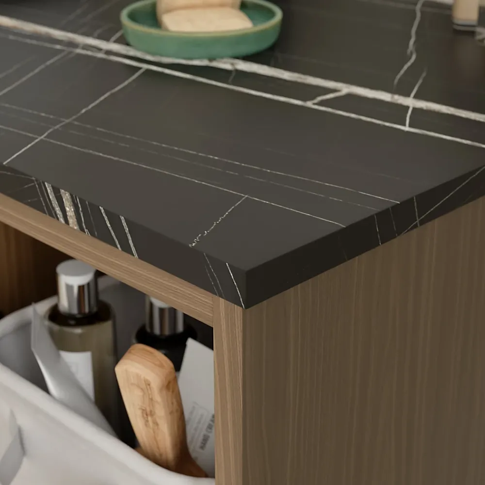 GoodHome Plan de toilette L.140 x l.45 x ép.2 cm effet marbre noir Cadélia