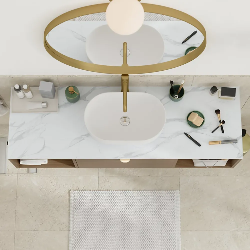 Plan De Travail Buanderie|Plan De Travail Salle De Bains|GoodHome Plan de toilette L.140 x l.45 x ép.2 cm effet marbre blanc Cadélia