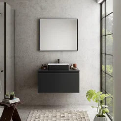 Ipiemme SRL Plan de toilette noir mat L.90 x l.51,5 x ép.2 cm, Pura+
