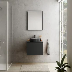 Ipiemme SRL Plan de toilette noir mat L.60 x l.51,5 x ép.2 cm, Pura+