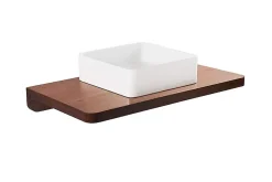 Plan Simple Vasque|Sanindusa Plan de toilette noyer pour vasque ou lavabo à poser 80x50 trou central de bonde d'évacuation pré-percé Emma 80 noyer