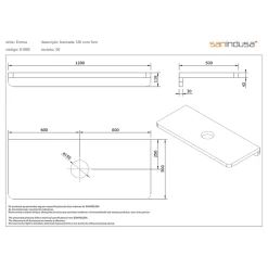 Sanindusa Plan de toilette noyer pour vasque ou lavabo à poser 120x50 trou central de bonde d'évacuation pré-percé Emma 120 noyer