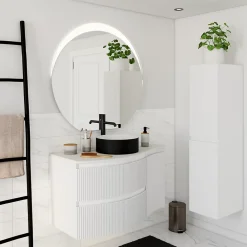 Plan de toilette pour vasque à poser version gauche Vague blanc mat 103,1 cm