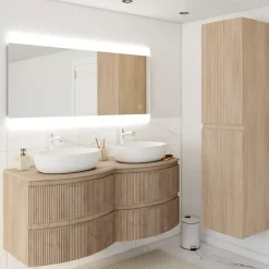 Plan De Travail Buanderie|Plan De Travail Salle De Bains| Plan de toilette pour vasque à poser Vague effet bois 137,8 cm