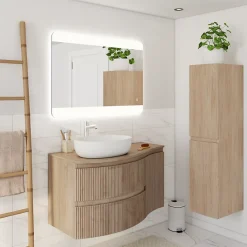 Plan De Travail Salle De Bains|Plan De Travail Buanderie| Plan de toilette pour vasque à poser version gauche Vague effet bois 103,1 cm