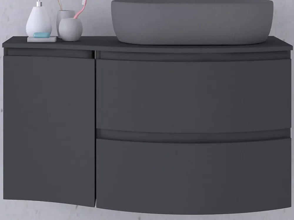 Plan de toilette pour vasque à poser version gauche Vague anthracite brillant 103,1 cm