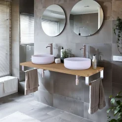 T-Bath Plan de toilette 121x49x3 cm hydrofuge placage chêne naturel avec supports chromés