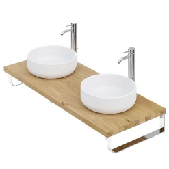 T-Bath Plan de toilette 121x49x3 cm hydrofuge placage chêne naturel avec supports chromés