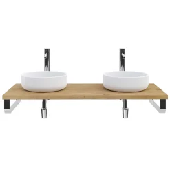 T-Bath Plan de toilette 121x49x3 cm hydrofuge placage chêne naturel avec supports chromés