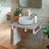 T-Bath Plan de toilette 61x49x3 cm hydrofuge placage frêne naturel avec supports blancs