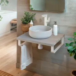 T-Bath Plan de toilette 61x49x3 cm hydrofuge placage frêne naturel avec supports blancs