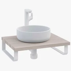T-Bath Plan de toilette 61x49x3 cm hydrofuge placage frêne naturel avec supports blancs