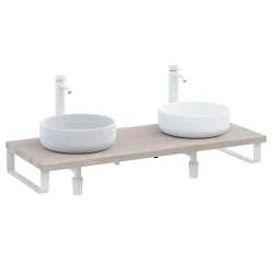 Plan De Travail Salle De Bains|T-Bath Plan de toilette 121x49x3 cm hydrofuge placage frêne naturel avec supports blancs