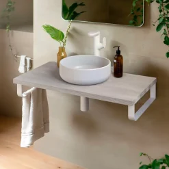 Plan De Travail Salle De Bains|T-Bath Plan de toilette 91x49x3 cm hydrofuge placage frêne naturel avec supports blancs