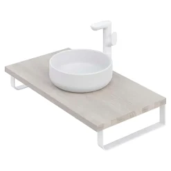 Plan De Travail Salle De Bains|T-Bath Plan de toilette 91x49x3 cm hydrofuge placage frêne naturel avec supports blancs