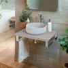 Plan De Travail Salle De Bains|T-Bath Plan de toilette 61x49x3 cm hydrofuge placage frêne naturel avec supports chromés
