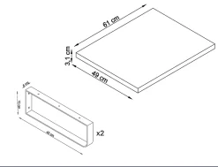 Plan De Travail Salle De Bains|T-Bath Plan de toilette 61x49x3 cm hydrofuge placage frêne naturel avec supports chromés