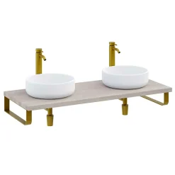 T-Bath Plan de toilette 121x49x3 cm hydrofuge placage frêne naturel avec supports or